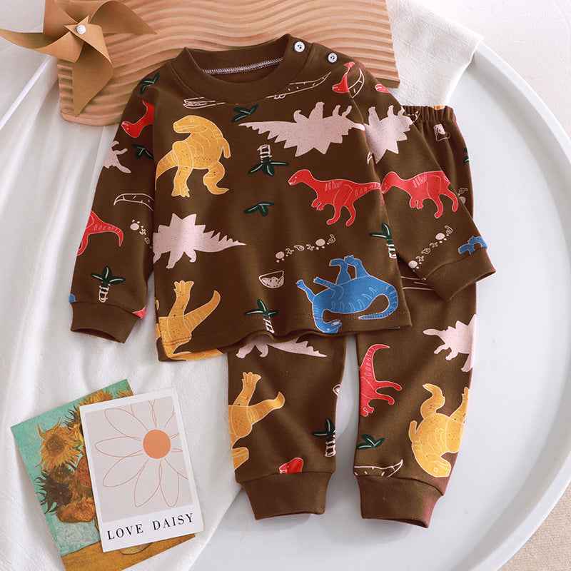 Winter Dino Print Brown Sweatshirt & Footie Pajamas