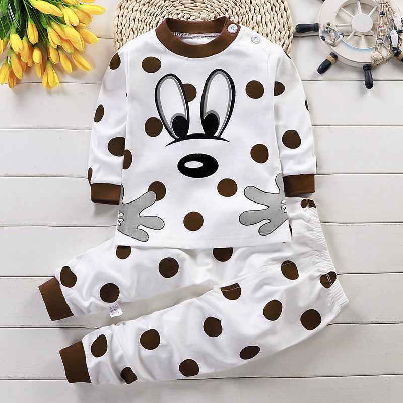 Winter Brown Polka Dots Cartoon Face White Sweatshirt & Footie Pajamas