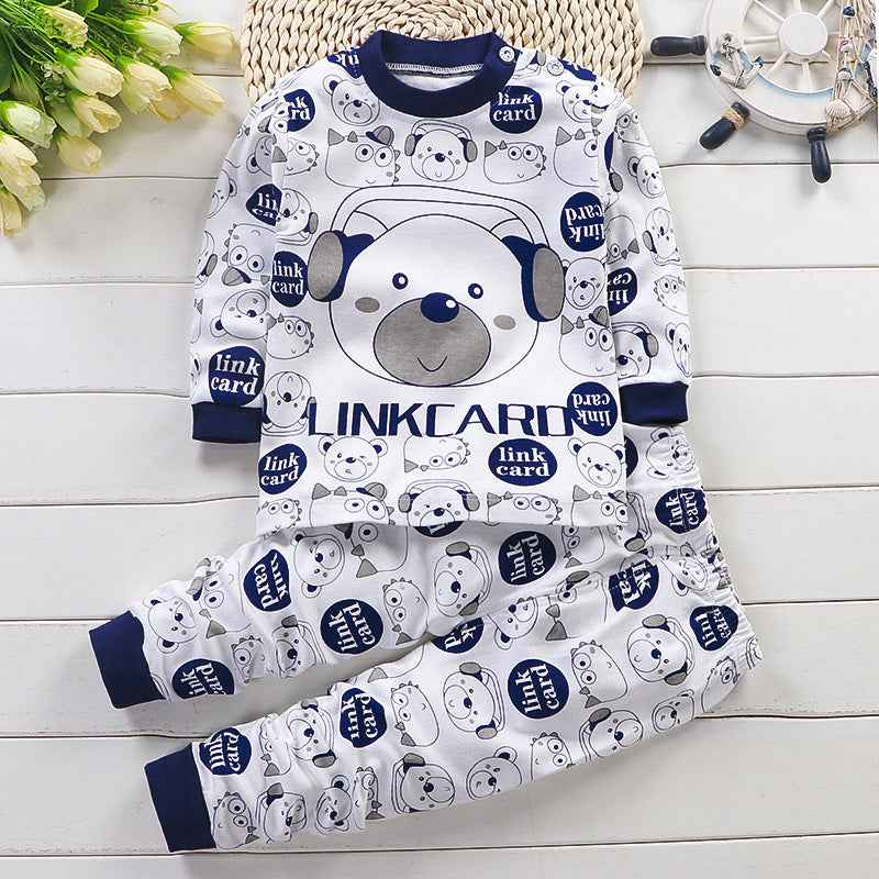 Winter Blue Cartoon White Base Sweatshirt & Footie Pajama Set