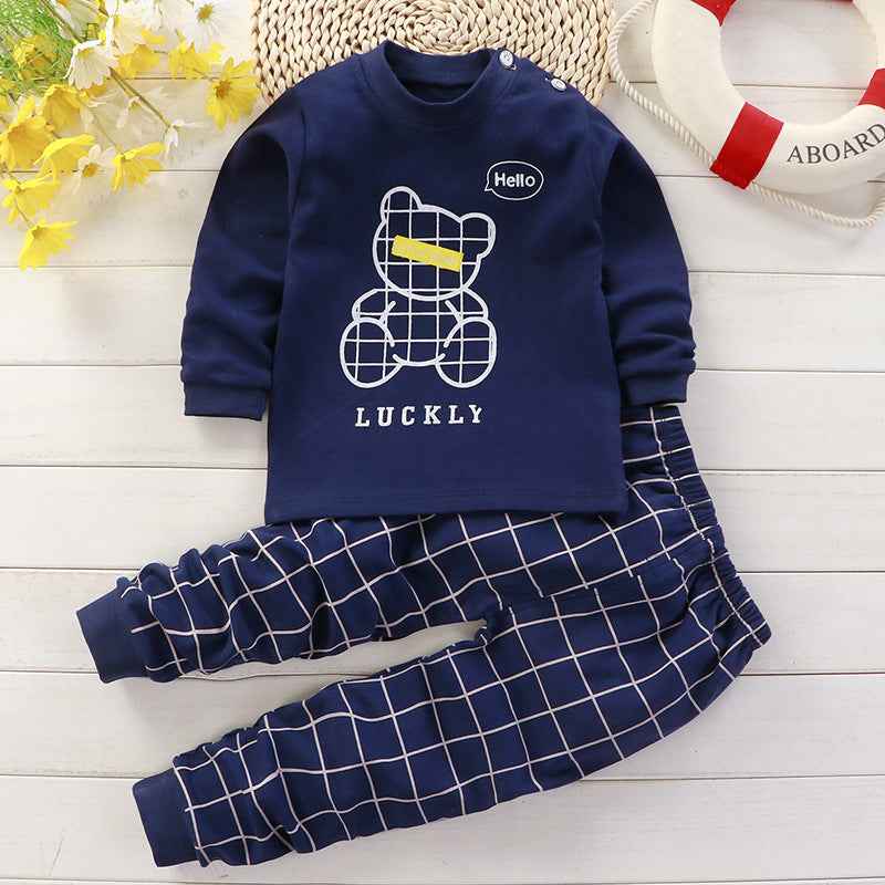 Winter Bear Blue Grip Sweatshirt & Footie Checks Pajama Set