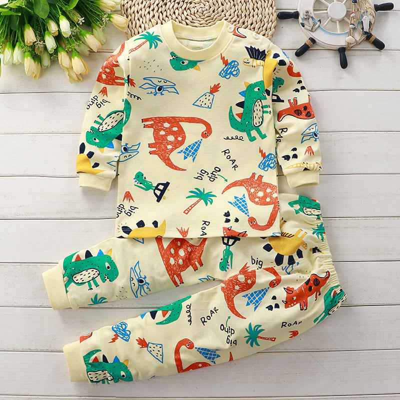 Winter Dino Print Yellow Sweatshirt & Footie Pajamas
