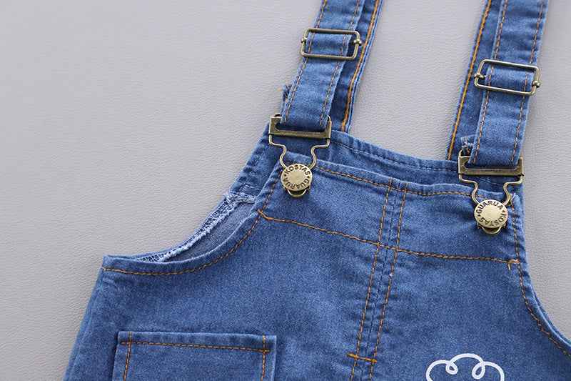 Red Polo Shirt with Denim Dungaree Short Set