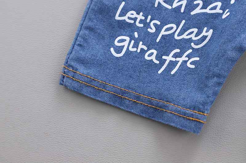 Light Blue Polo Shirt with Denim Dungaree Short Set