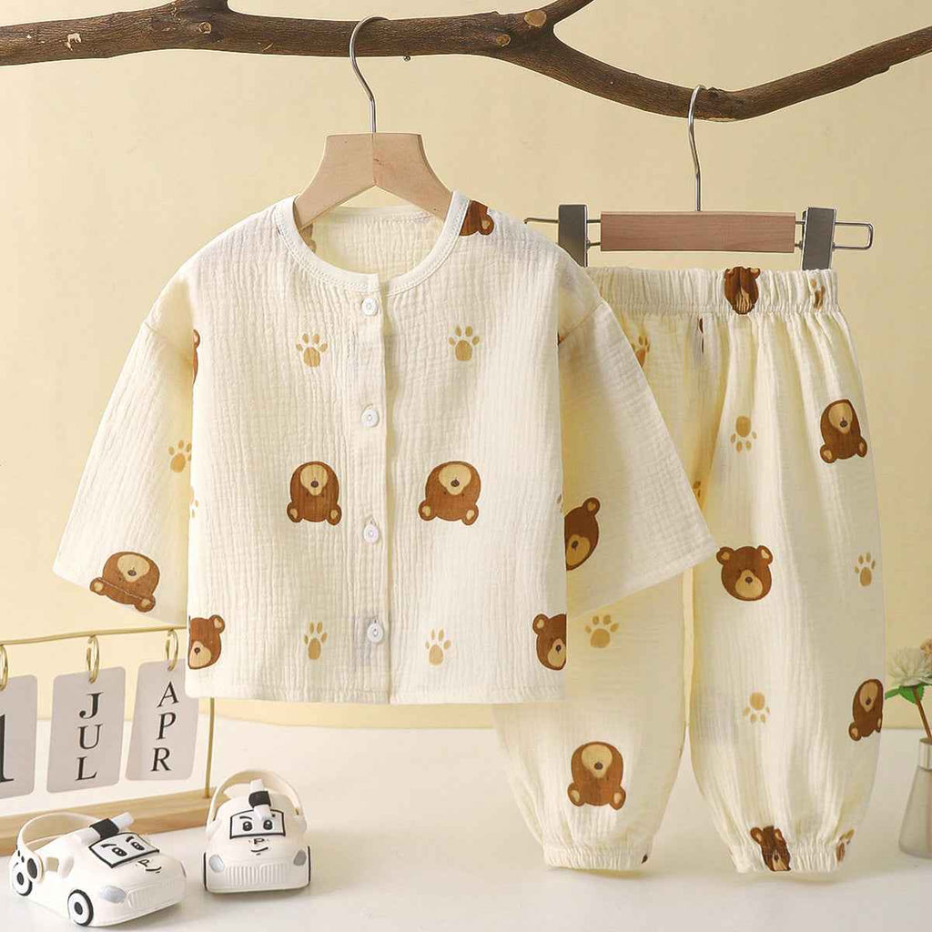 Winter Bear and Paw Print Beige Shirt and Pajama Set