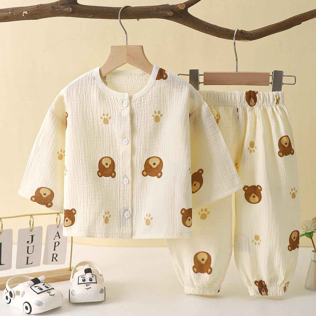 Winter Bear and Paw Print Beige Shirt and Pajama Set