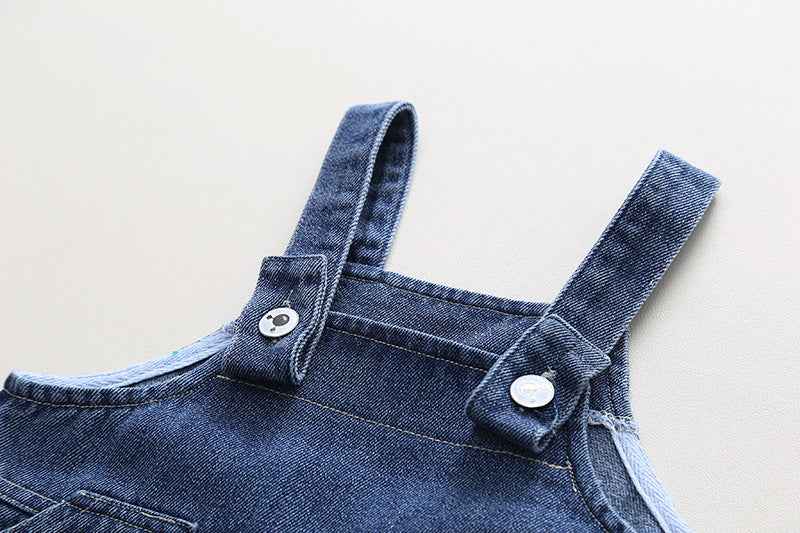 Black n Beige Stripes T-Shirt with Denim Dungaree Short Set