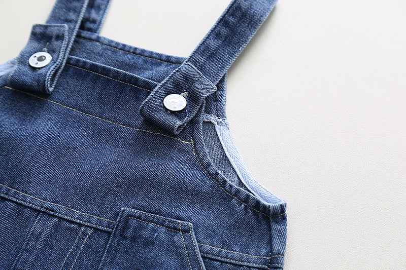 Brown Stripes T-Shirt with Denim Dungaree Short Set