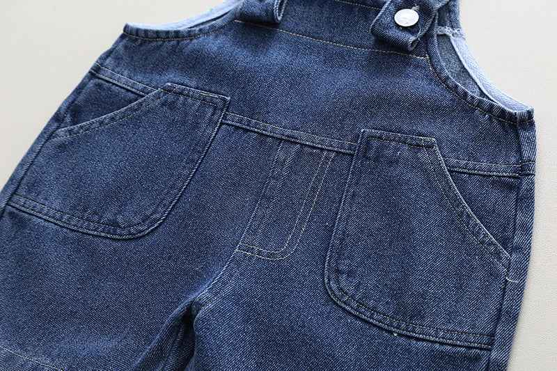 Black n Beige Stripes T-Shirt with Denim Dungaree Short Set