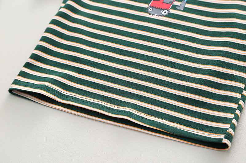 Black n Beige Stripes T-Shirt with Denim Dungaree Short Set