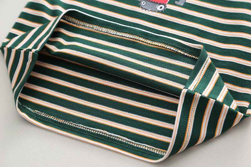 Black n Beige Stripes T-Shirt with Denim Dungaree Short Set