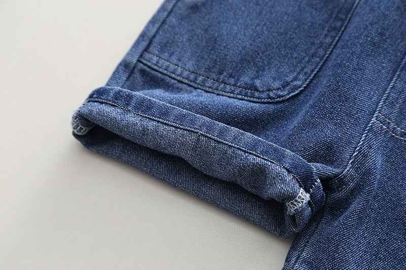 Brown Stripes T-Shirt with Denim Dungaree Short Set