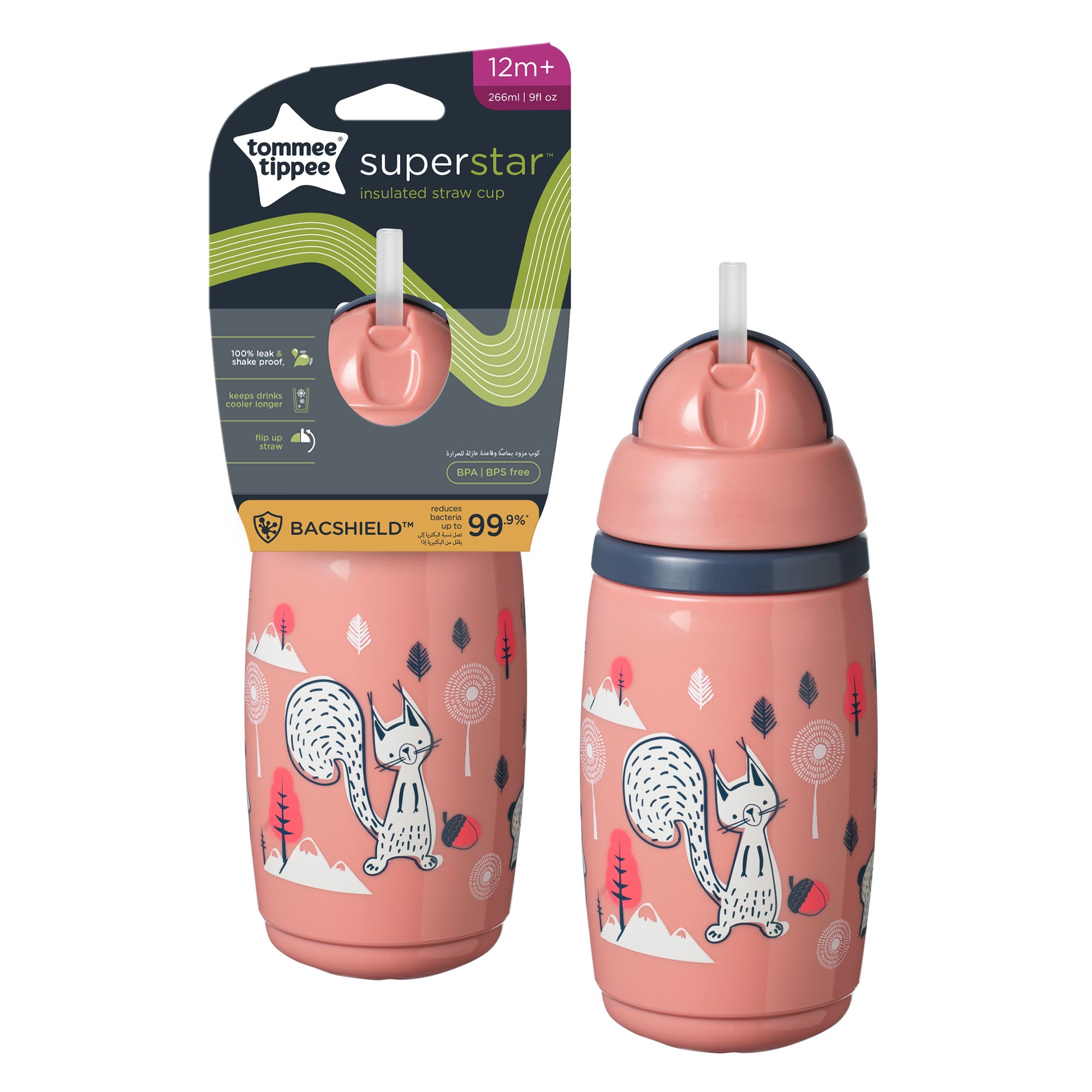 1X Insulated Straw Cup AL IL Pink 266ml - Tommee Tippee
