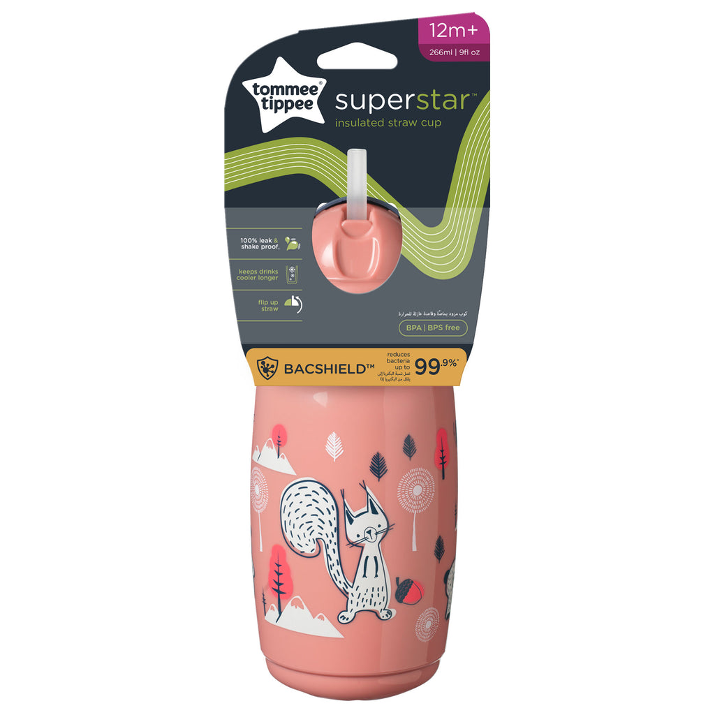 1X Insulated Straw Cup AL IL Pink 266ml - Tommee Tippee