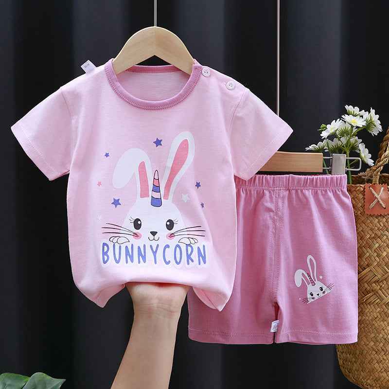 T-Shirt & Short Pants Set for Summer Character Cartoon Print Short Sleeves