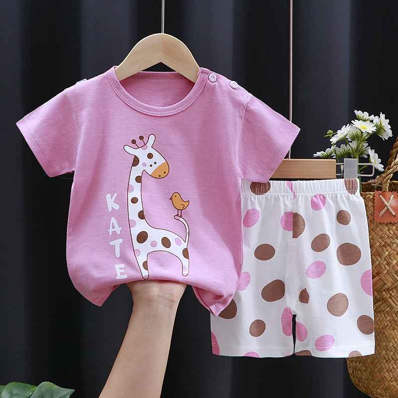 T-Shirt & Short Pants Set for Summer Character Cartoon Print Short Sleeves