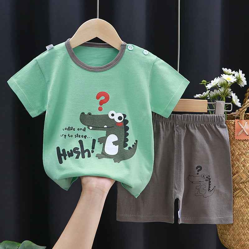 T-Shirt & Short Pants Set for Summer Character Cartoon Print Short Sleeves