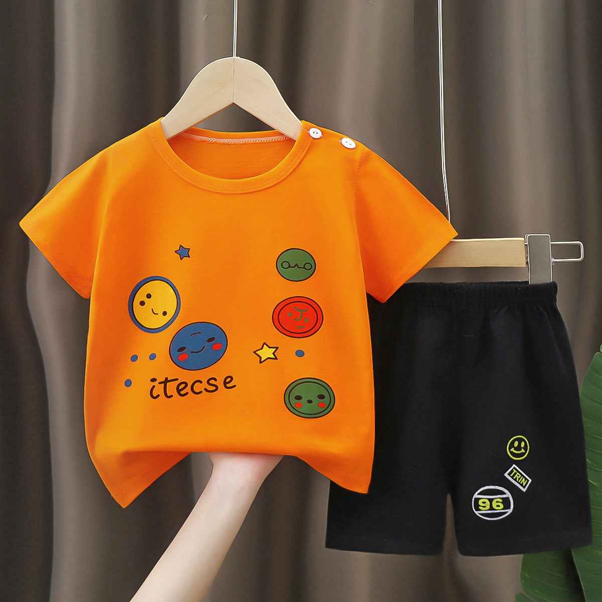T-Shirt & Short Pants Set for Summer Character Cartoon Print Short Sleeves