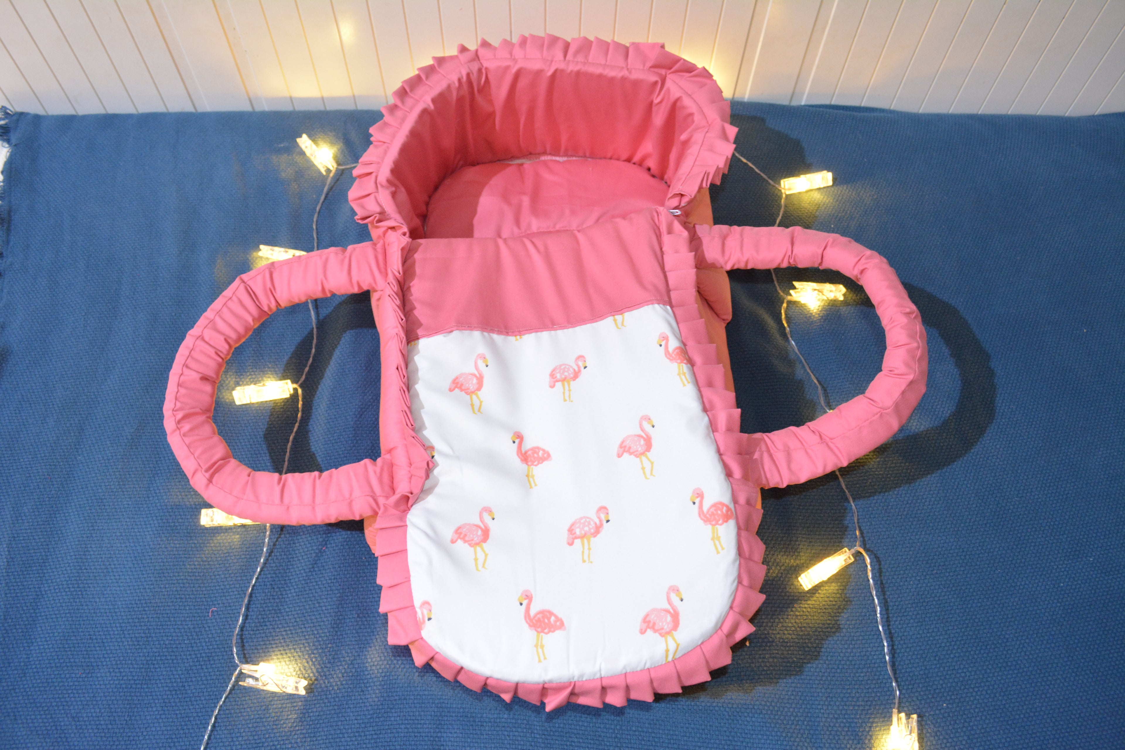 Peach Swan Print Hand Carry Cot
