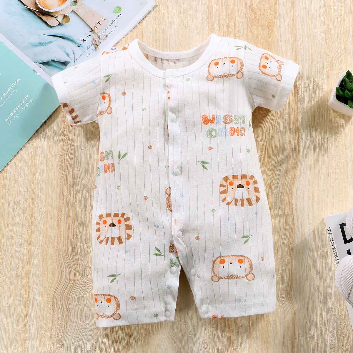 Lion and Bear Design Beige Rompers