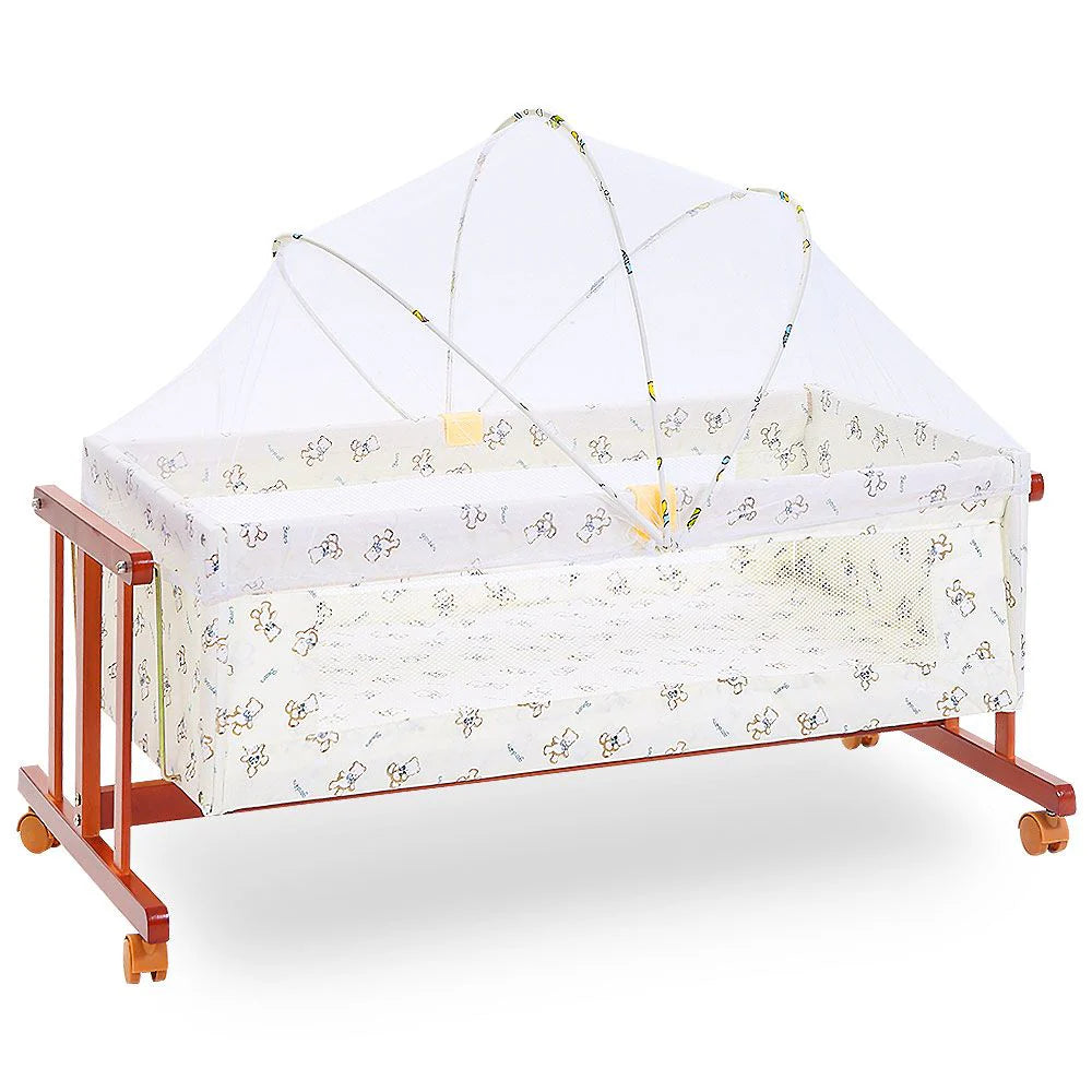 TINNIES WOODEN COT-(BROWN)
