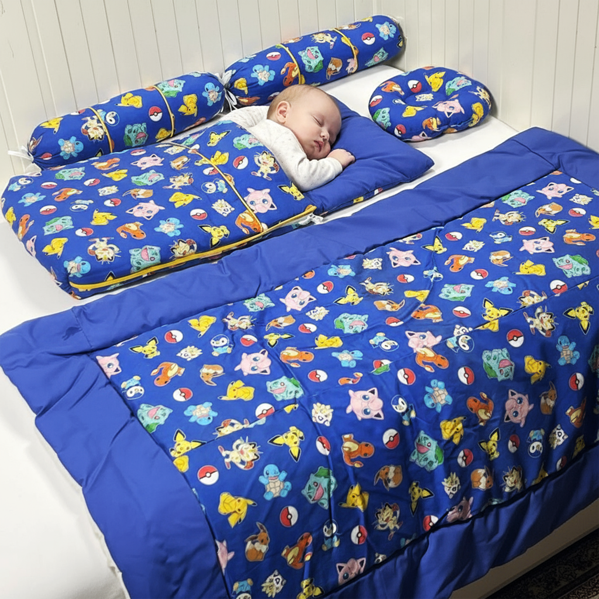 Blue Cartoon Printed Bed Sets 5Pcs