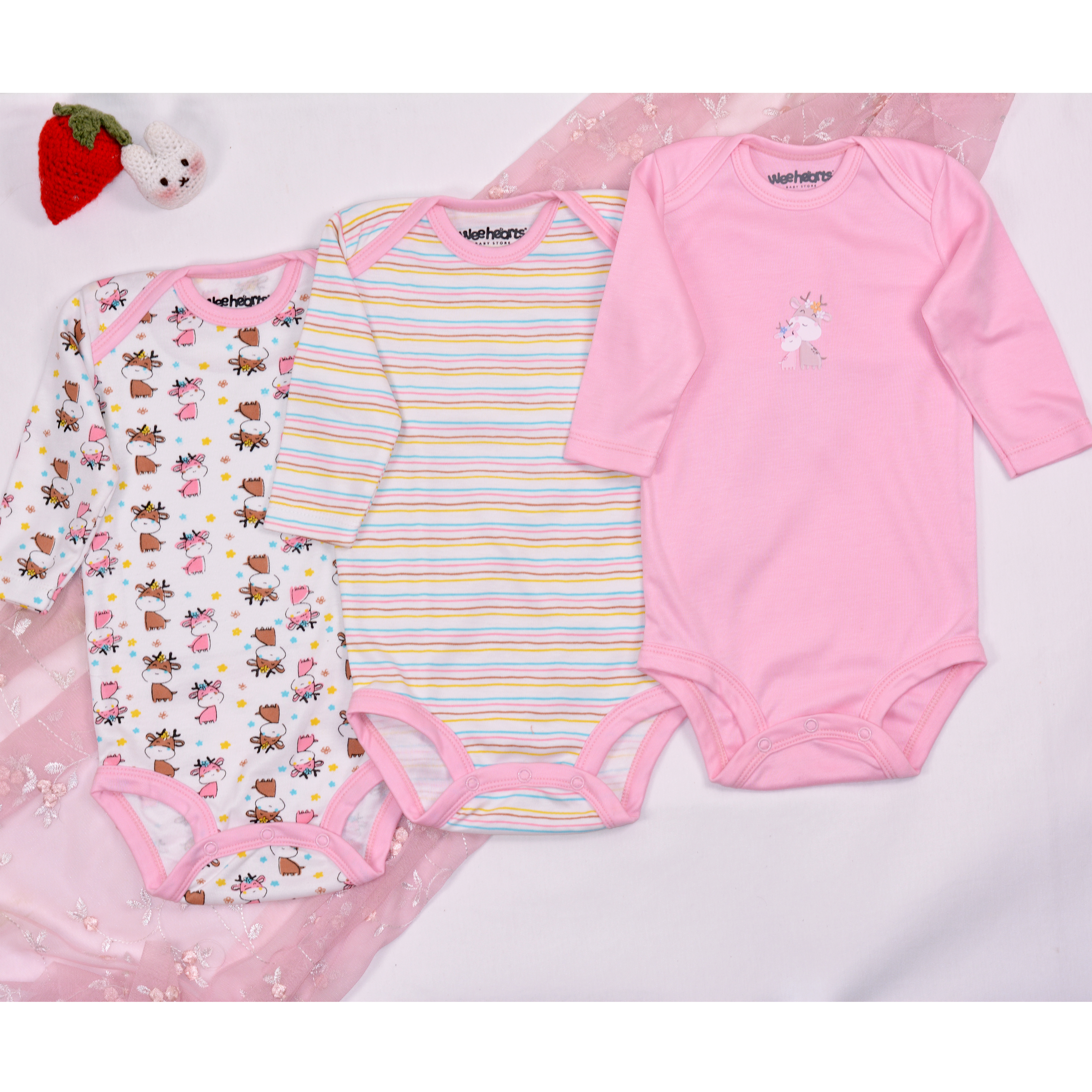 Reindeer Mama and Baby Theme Bodysuits Long Sleeves 3 Pcs Pack