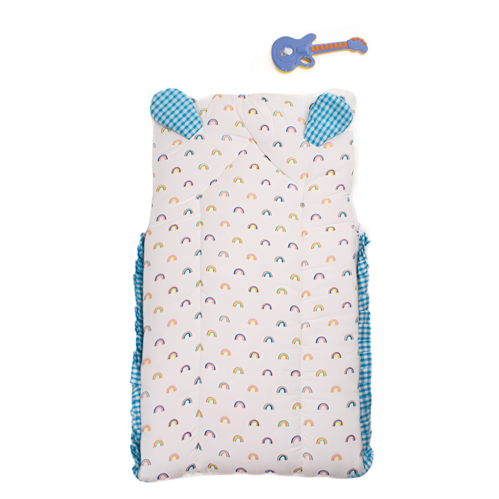 Multicolor Rainbow Print Light Blue Checkered Carry Nest