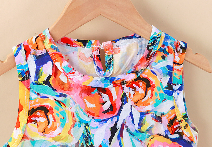 Baby Pink Base Floral Sleeveless Frock