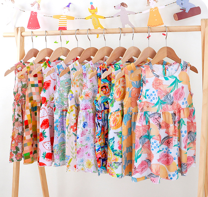 Baby Pink Base Floral Sleeveless Frock