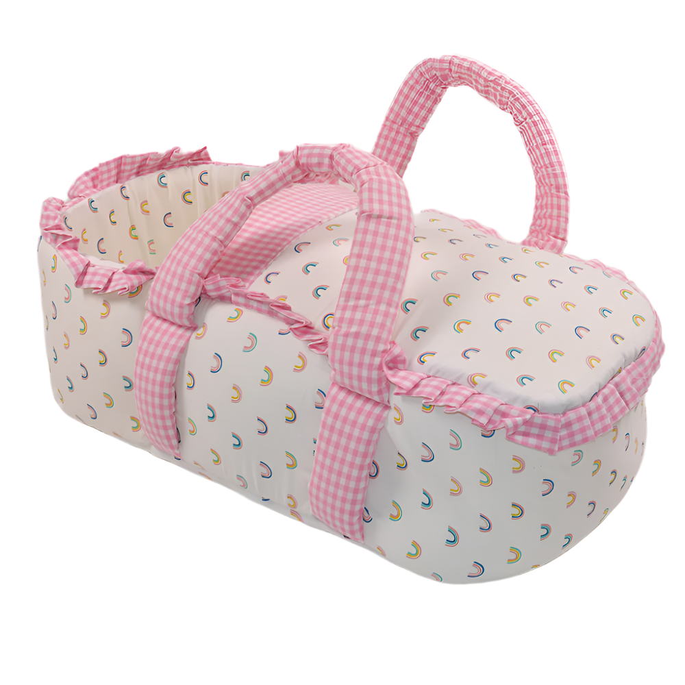 Multicolor Rainbow Print Pink Hand Carry Cot