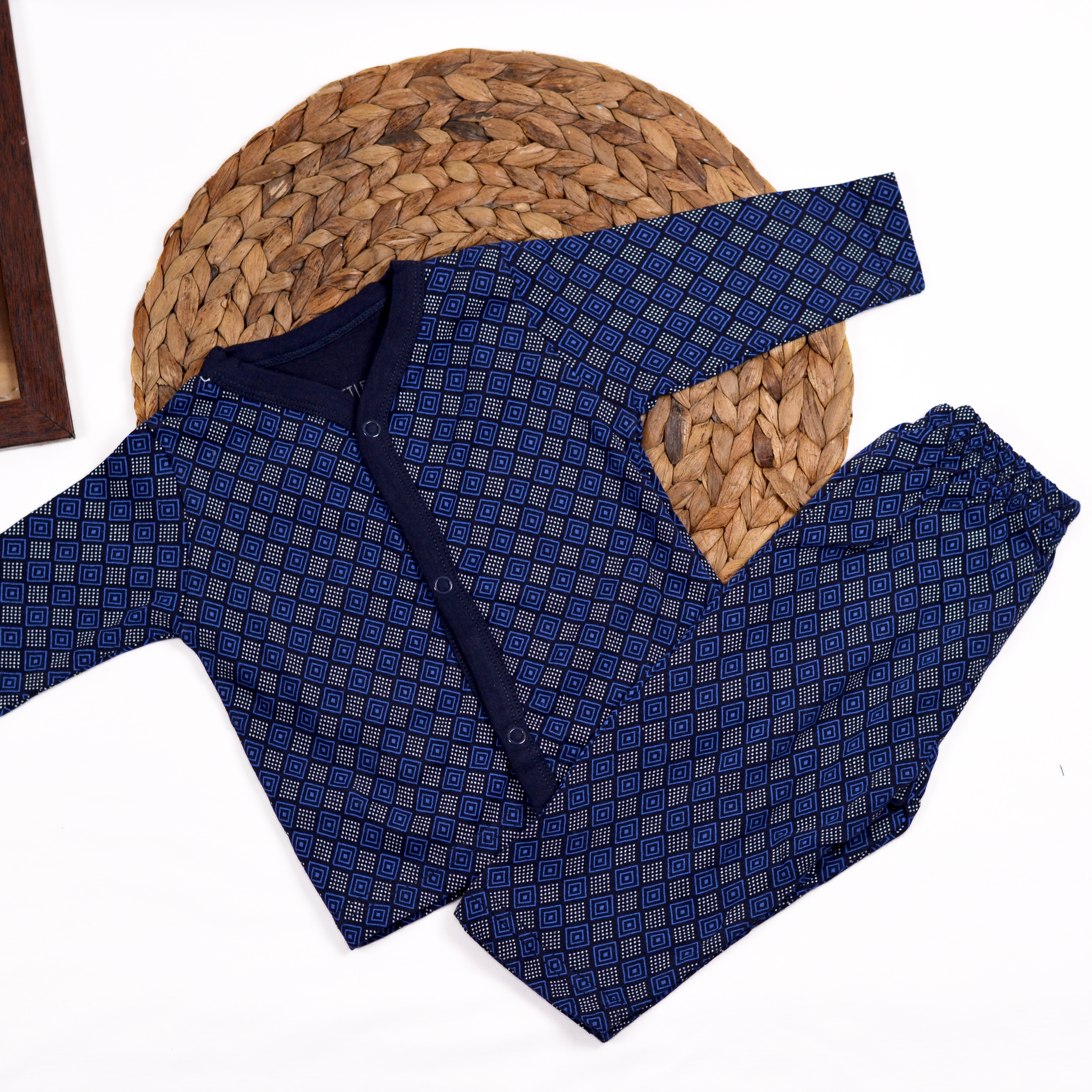 Blue and Grey Diamond Shirt and Pajama Set