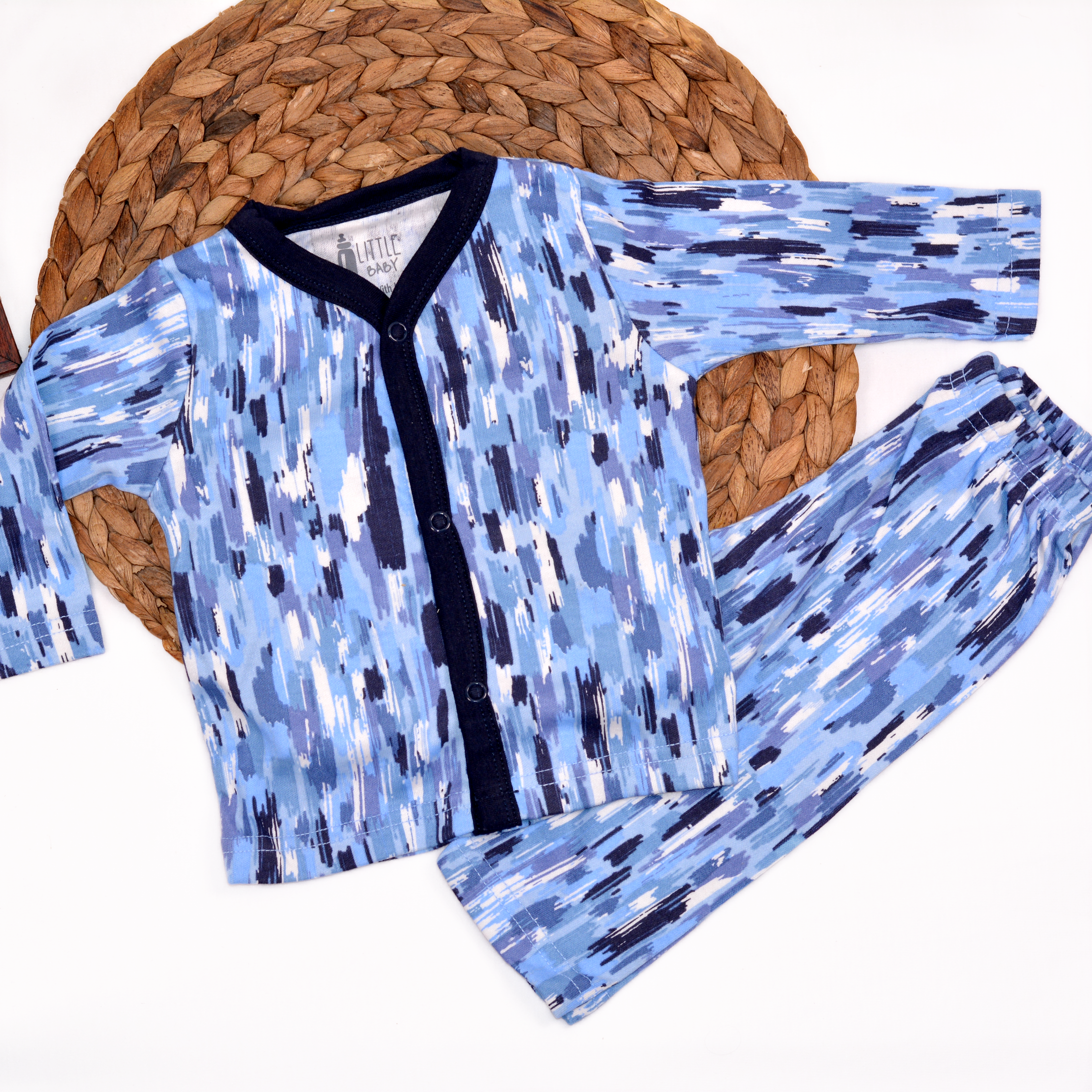 Blue Stripes Print Shirt and Pajama Set