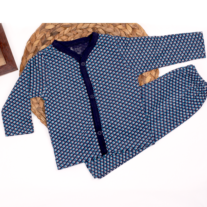 Blue & Grey Diamond Printed Shirt and Pajama Set