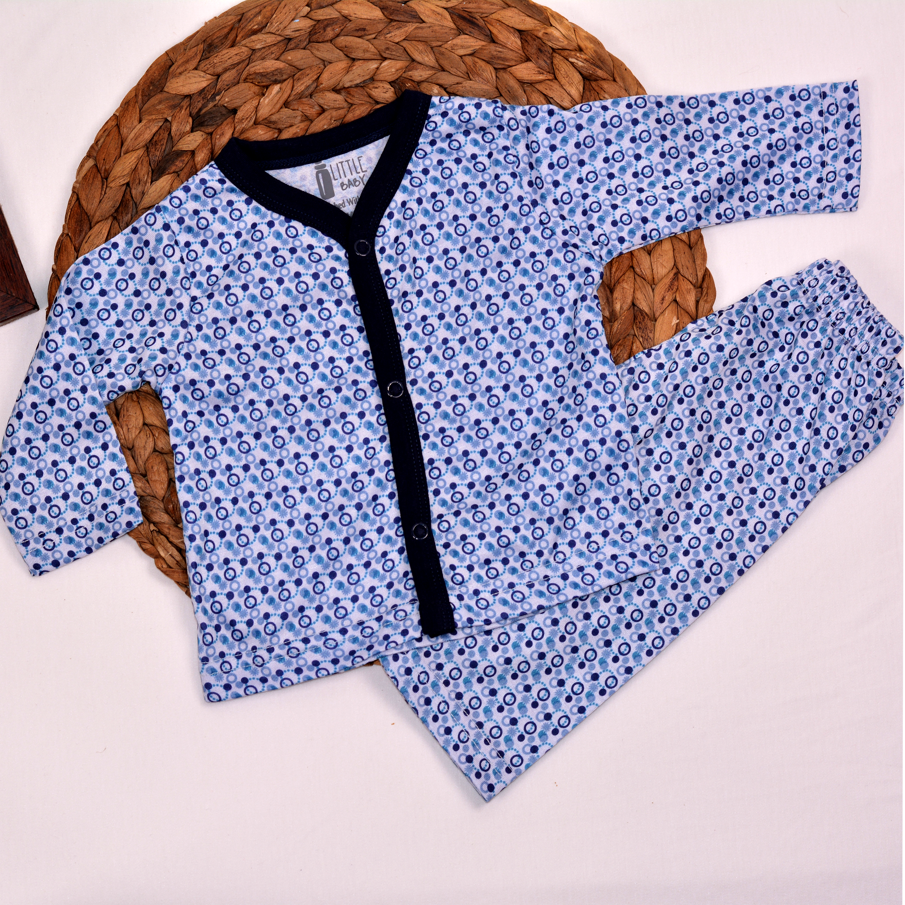 Light Blue Printed Shirt and Pajama Set