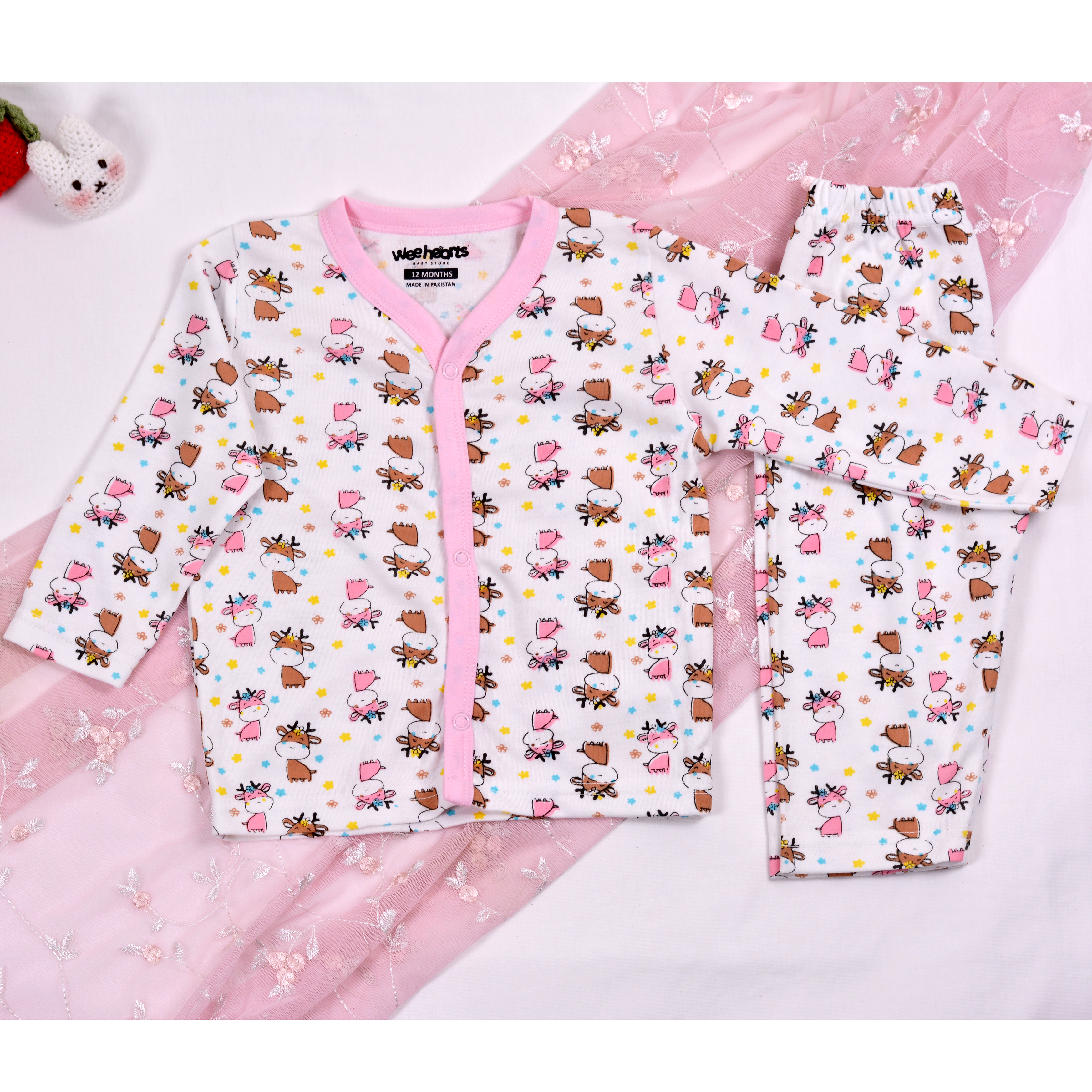 Reindeer Mama and Baby Theme Night Suit Long Sleeves Cartoon Print