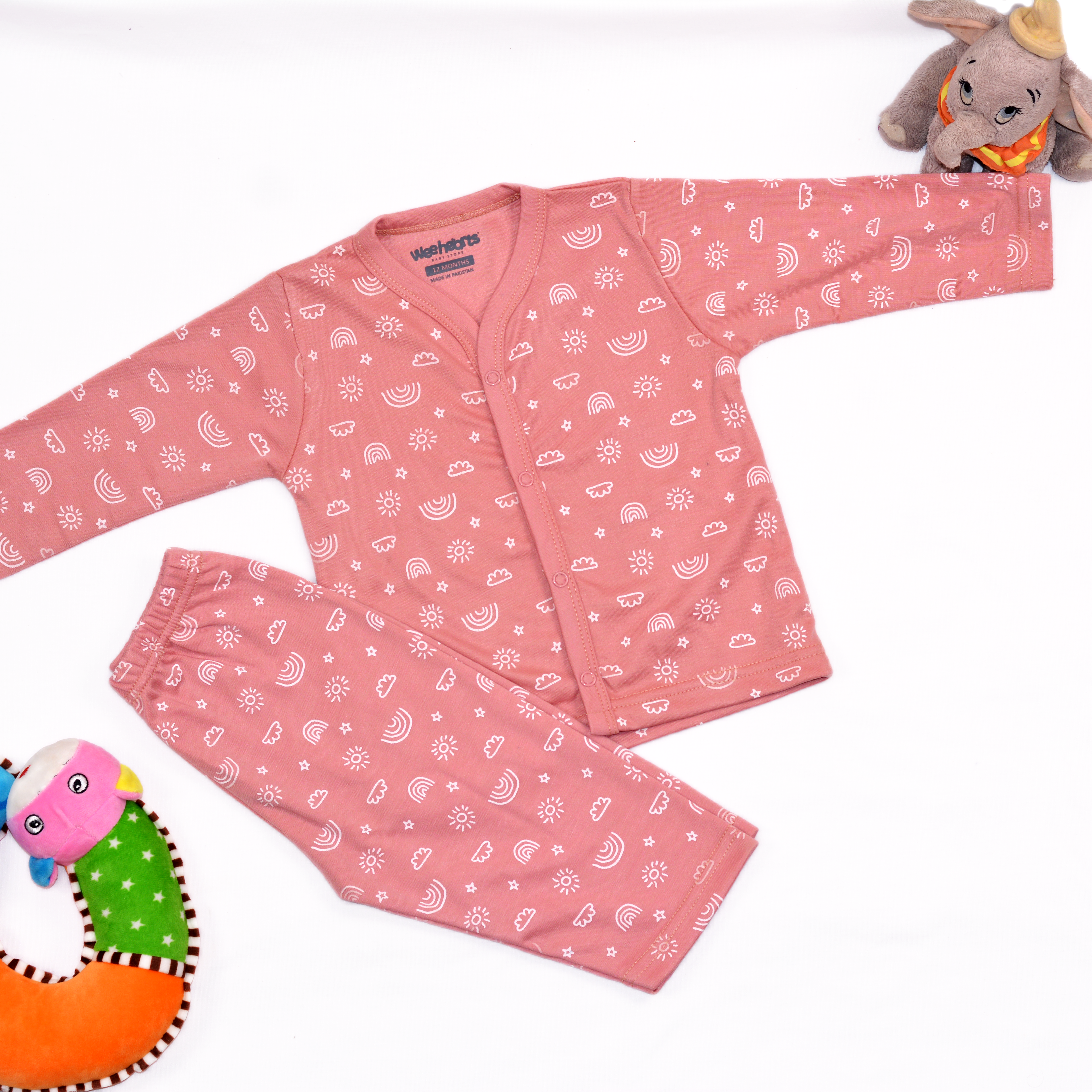 Safari Theme Night Suit Long Sleeves Candy Pink