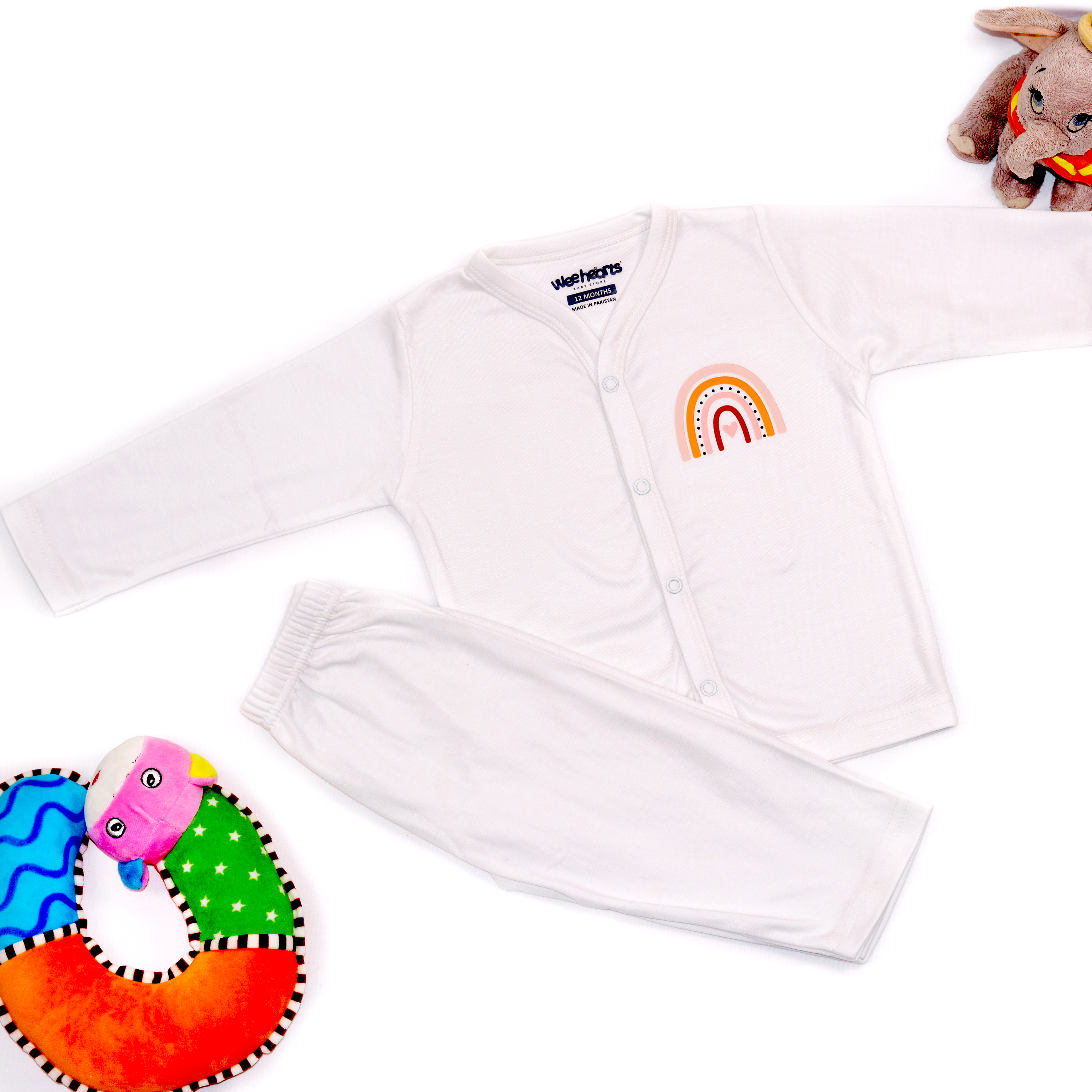 Safari Theme Night Suit Long Sleeves White Rainbow