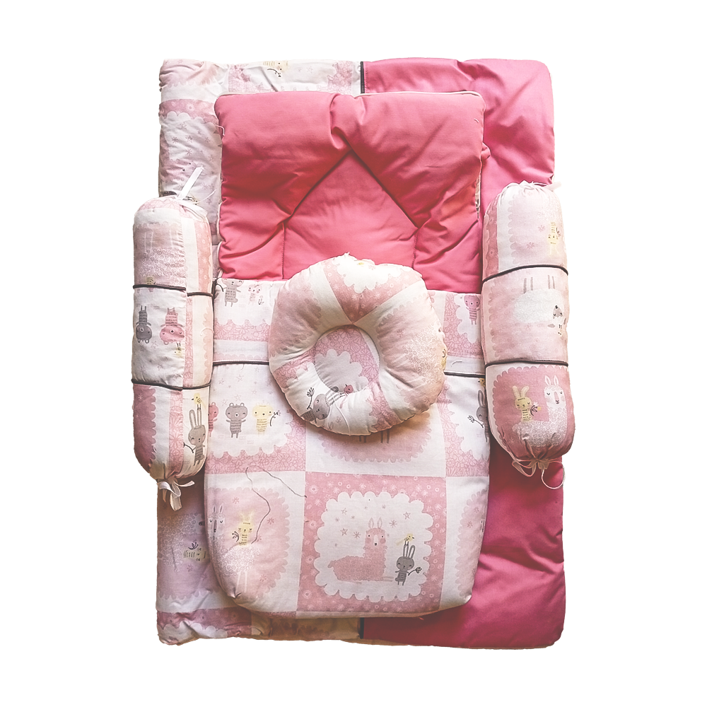 Pink Cartoon Printed Bed Sets 5Pcs