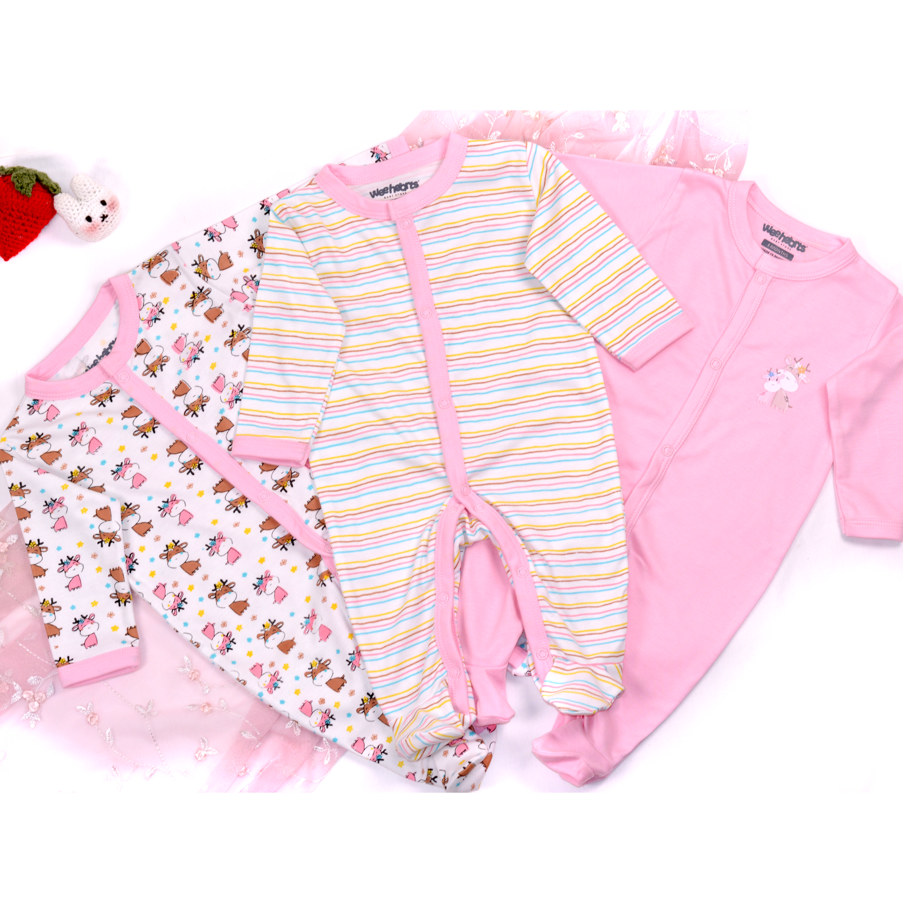 Reindeer Mama and Baby Theme Sleepsuits Close Feet 3 Pcs Pack