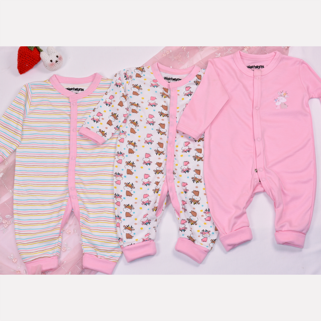 Reindeer Mama and Baby Theme Sleepsuits Open Feet 3 Pcs Pack